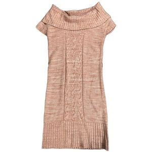 Rue21 size medium coral/peachy/pink sweater dress, braided middle, cowl neck EUC